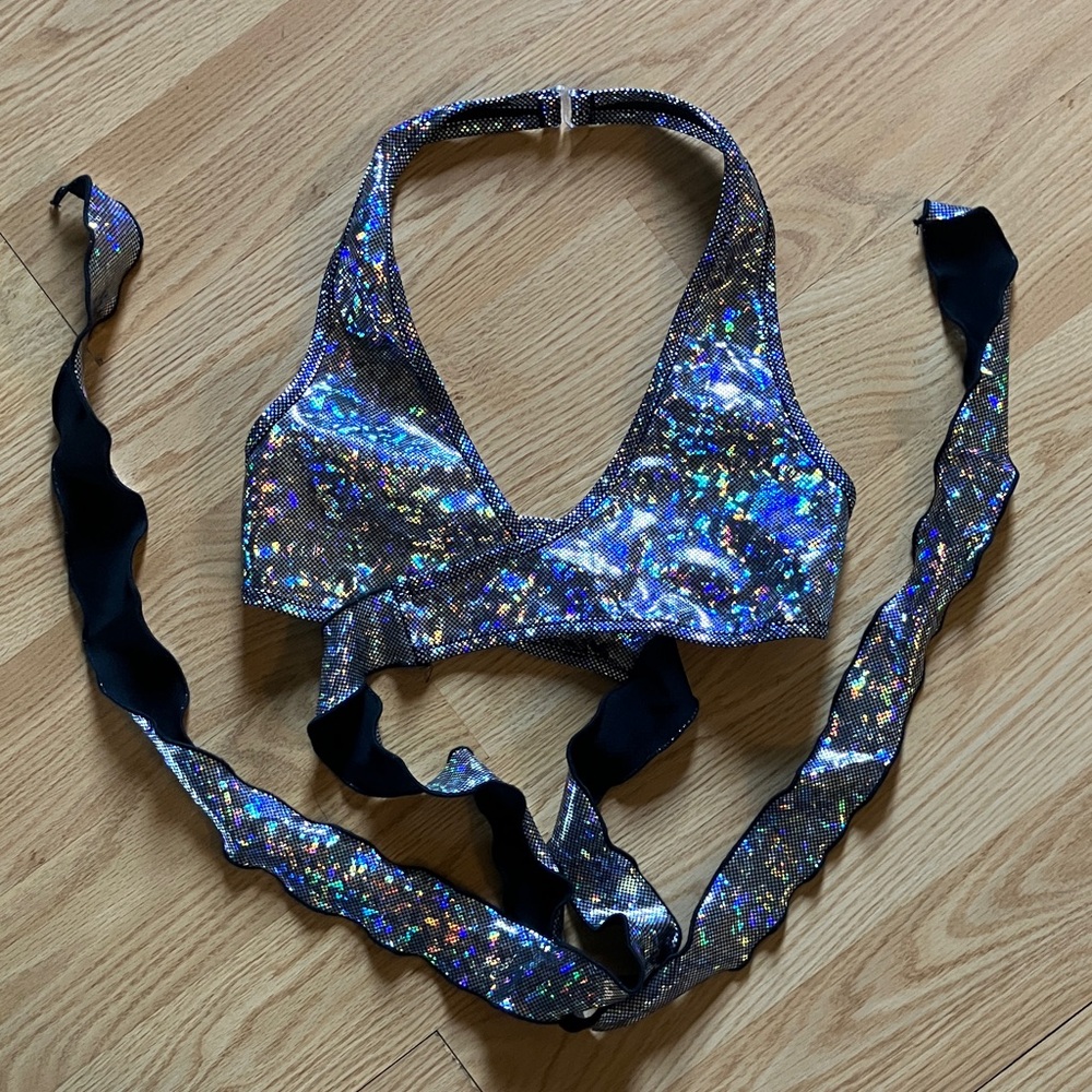 iHeartRaves Silver Holographic Halter Top